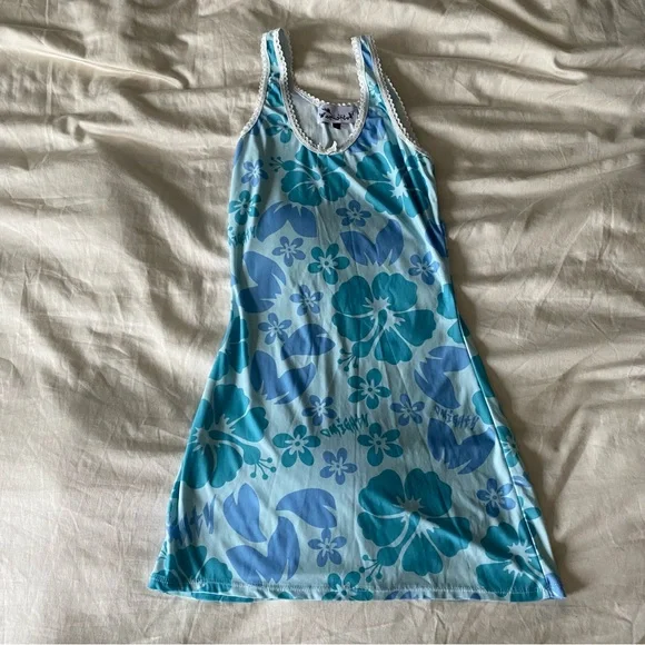 blue hibiscus dress MILLE Holly Mini Dress in Blue Hibiscus M